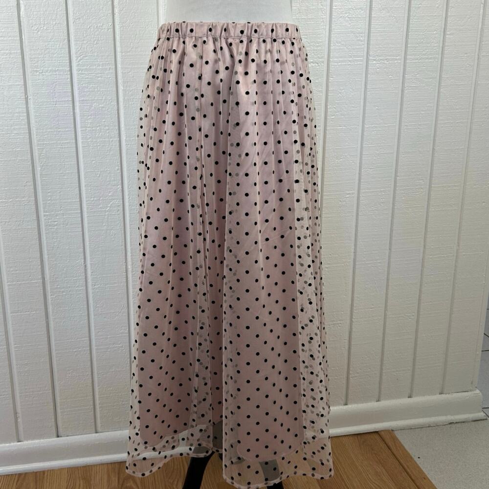 Anne Klein Pleated Polka Dot Midi Skirt Pink Coquette Balletcore Women M - Picture 5 of 7